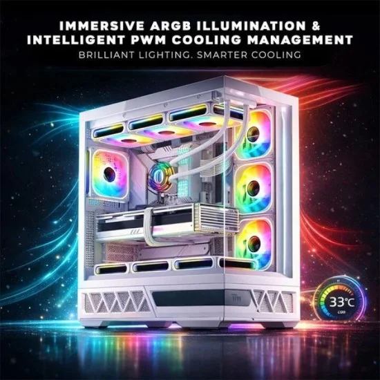Twisted Minds Dominator Series ATX Mid Tower Gaming Case - White (7 ARGB Fans Included)